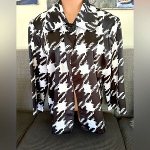 Sharon Young Houndstooth Jacket 3/4 Sleeves Black White XL Fully Lined Button.